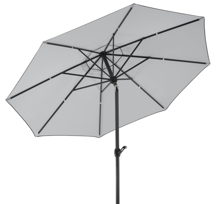 Schneider parasol Adria in silver grey, 300 cm diameter, tilted, on a white background.