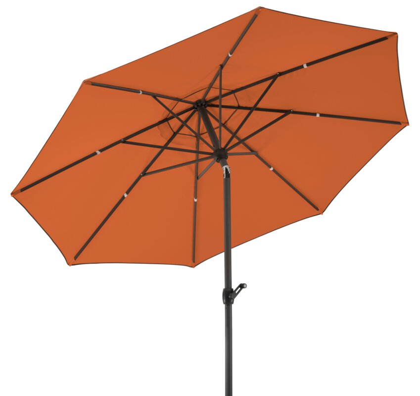 Schneider parasol Adria in terracotta, 300 cm diameter, tilted, on a white background.