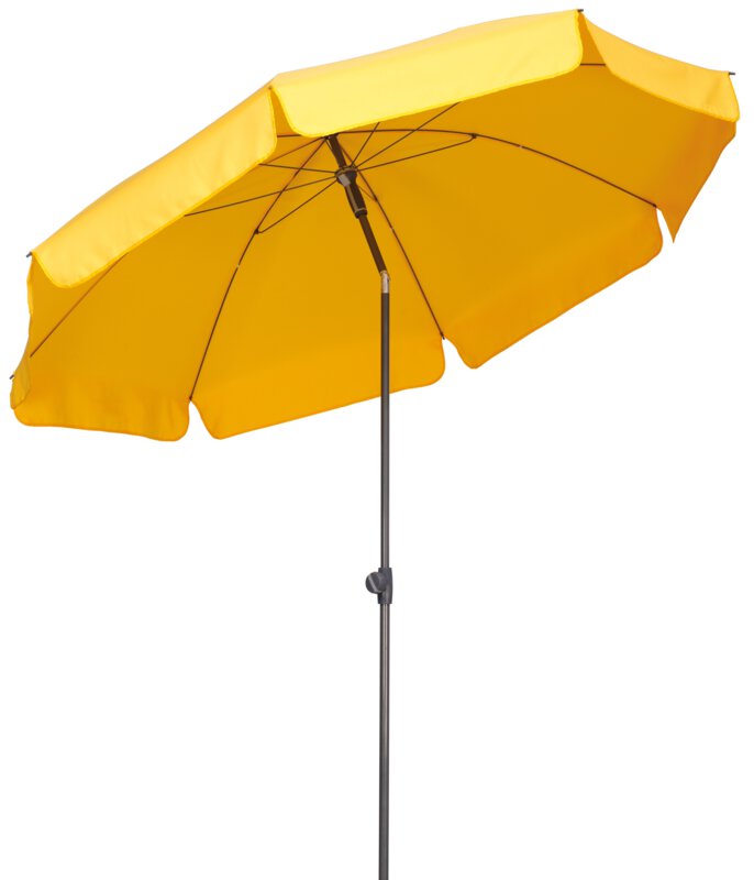 Schneider parasol Aquila in gold yellow, 200 cm diameter, on a white background.