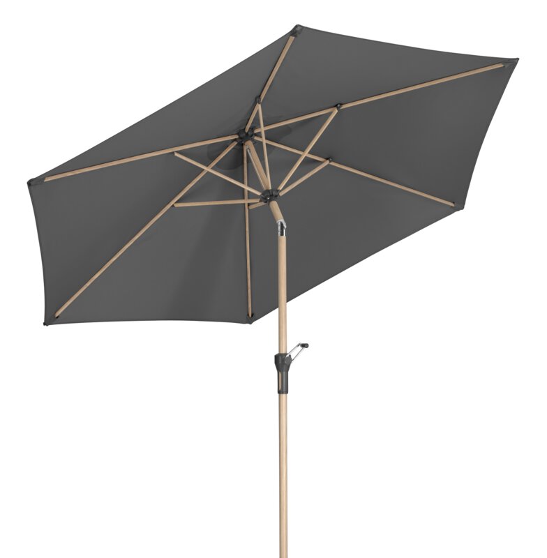 Schneider parasol Cordoba in anthracite, 270 cm diameter, tilted, on a white background.