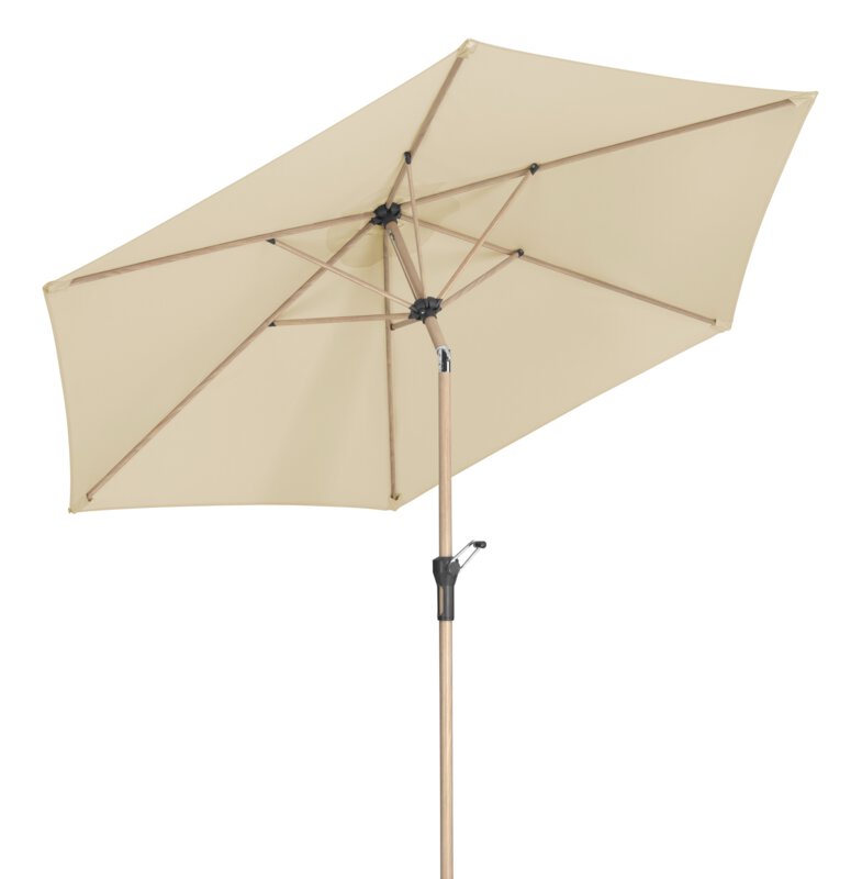 Schneider parasol Cordoba in ecru, 270 cm diameter, tilted, on a white background.