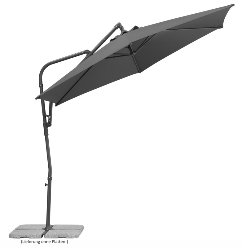 Schneider parasol Genua in anthracite, 300 cm diameter, inclined, on a white background.