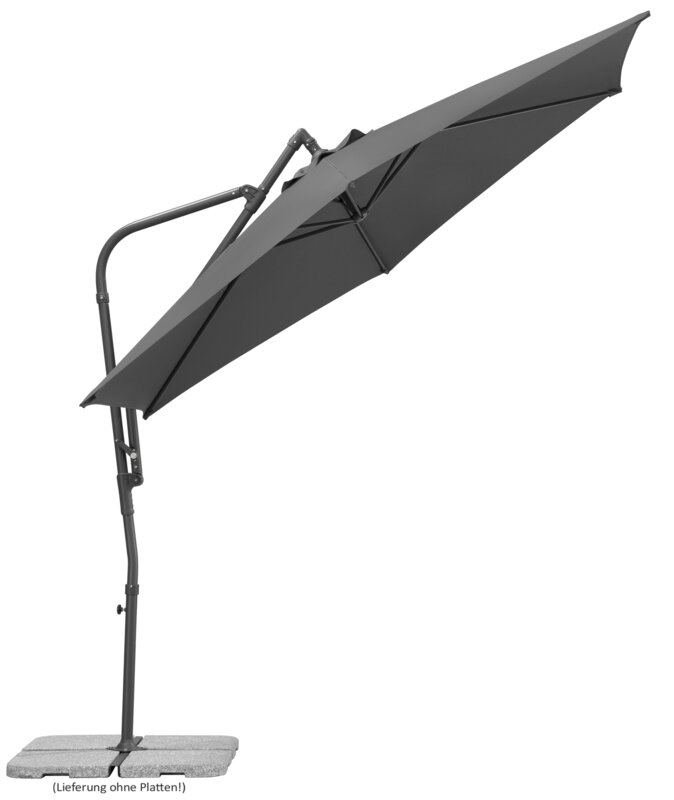 Schneider parasol Genua in anthracite, 300 cm diameter, inclined, on a white background.