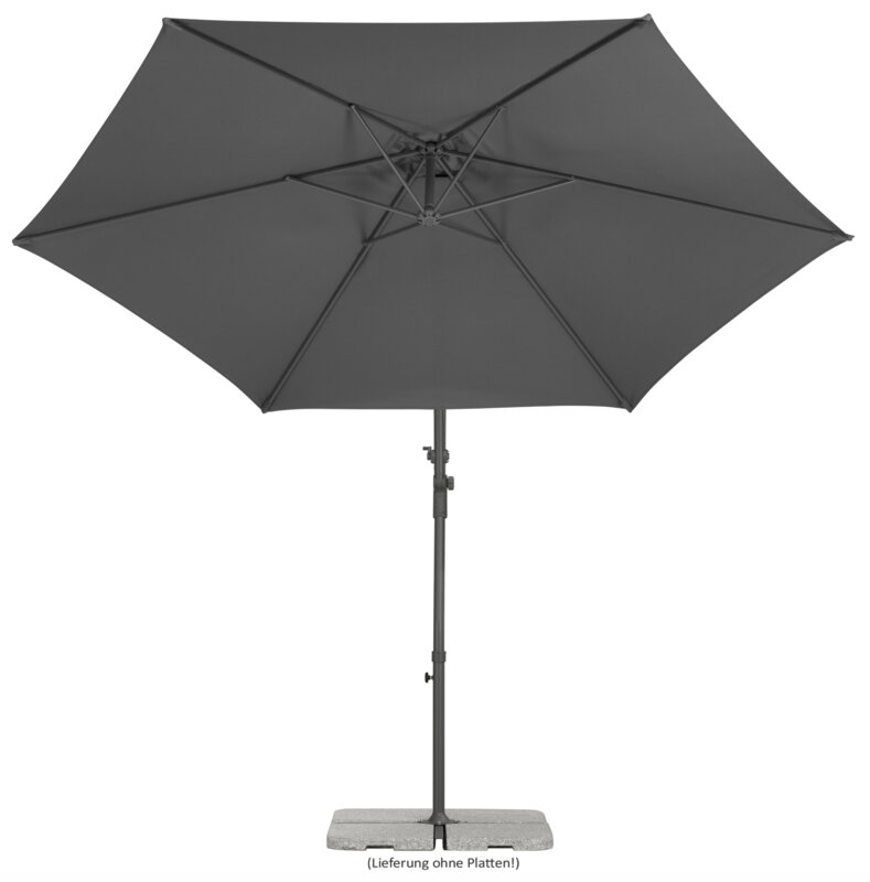 Schneider parasol Genua in anthracite, 300 cm diameter, inclined, on a white background.