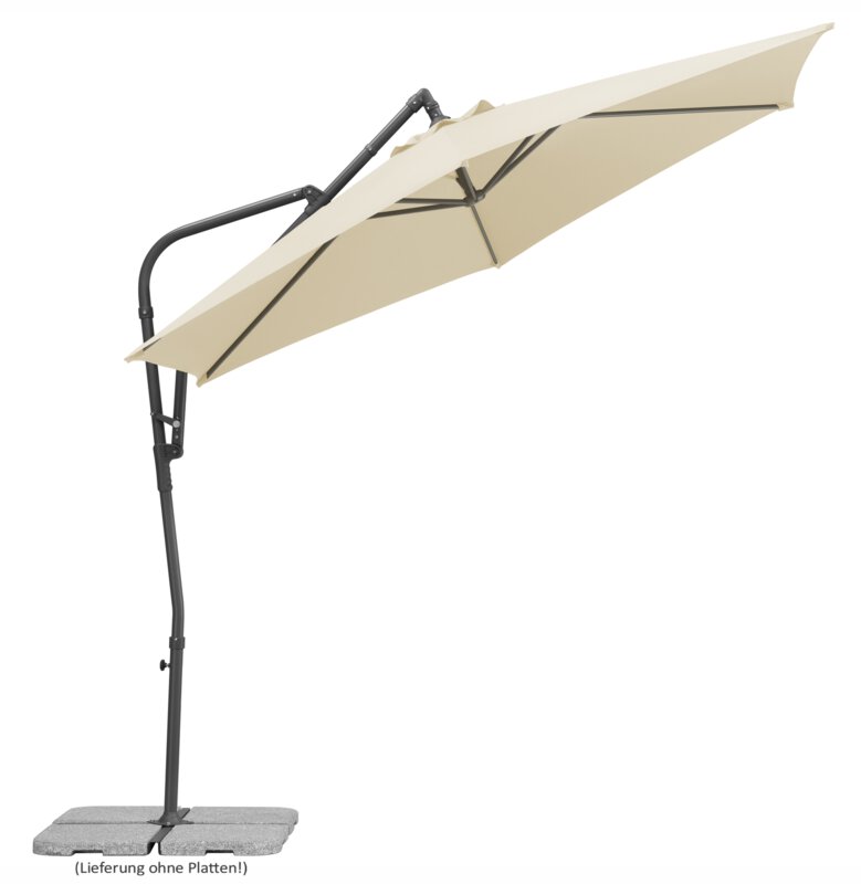 Schneider parasol Genua in ecru, 300 cm diameter, inclined, on a white background.