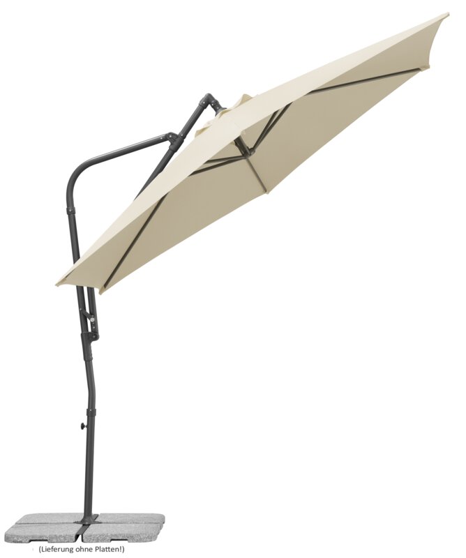Schneider parasol Genua in ecru, 300 cm diameter, inclined, on a white background.