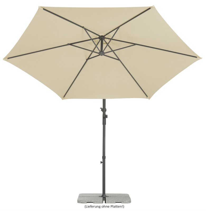 Schneider parasol Genua in ecru, 300 cm diameter, inclined, on a white background.
