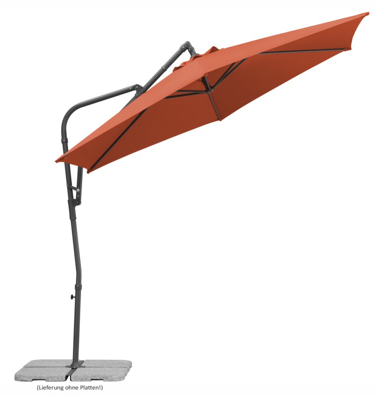 Schneider parasol Genua in terracotta, 300 cm diameter, inclined, on a white background.