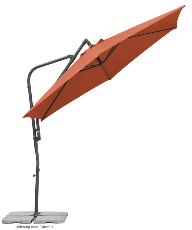 Schneider parasol Genua in terracotta, 300 cm diameter, inclined, on a white background.