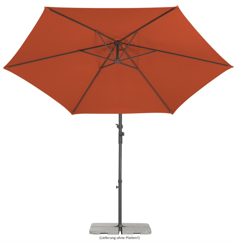 Schneider parasol Genua in terracotta, 300 cm diameter, inclined, on a white background.