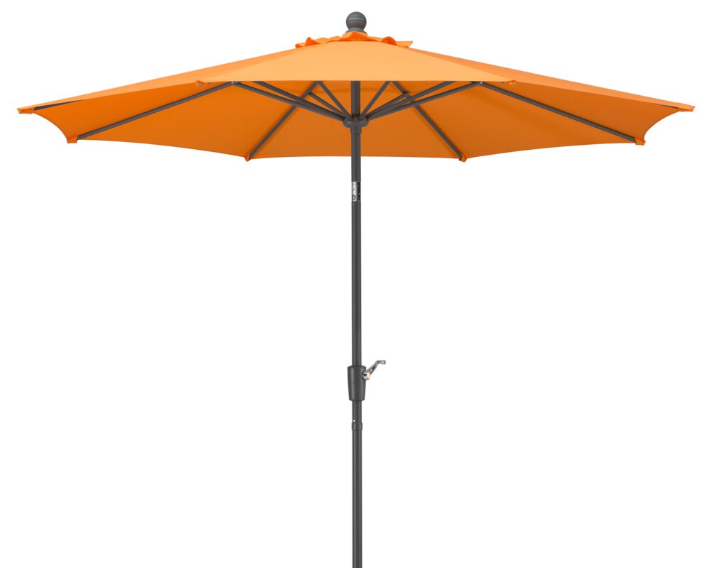 Schneider parasol Harlem in mandarin, 270 cm diameter, on a white background.