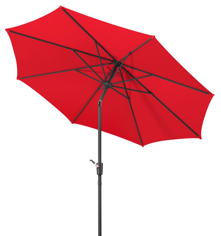 Schneider parasol Harlem in red, 270 cm diameter, tilted, on a white background.
