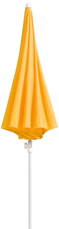 Schneider parasol Ibiza in gold yellow, 200 cm diameter, closed, on a white background.