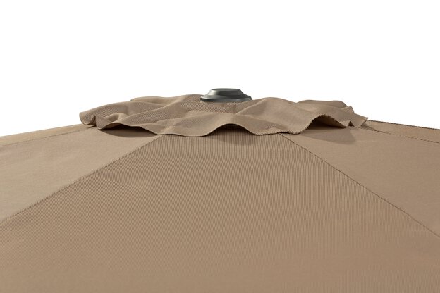 Schneider parasol Korsika in ecru, 320 cm diameter - close-up of the air-vent ventilation system.