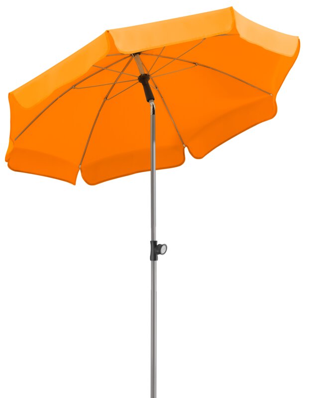 Schneider Sonnenschirm Locarno in Mandarine, 150 cm Durchmesser, auf weißem Hintergrund.