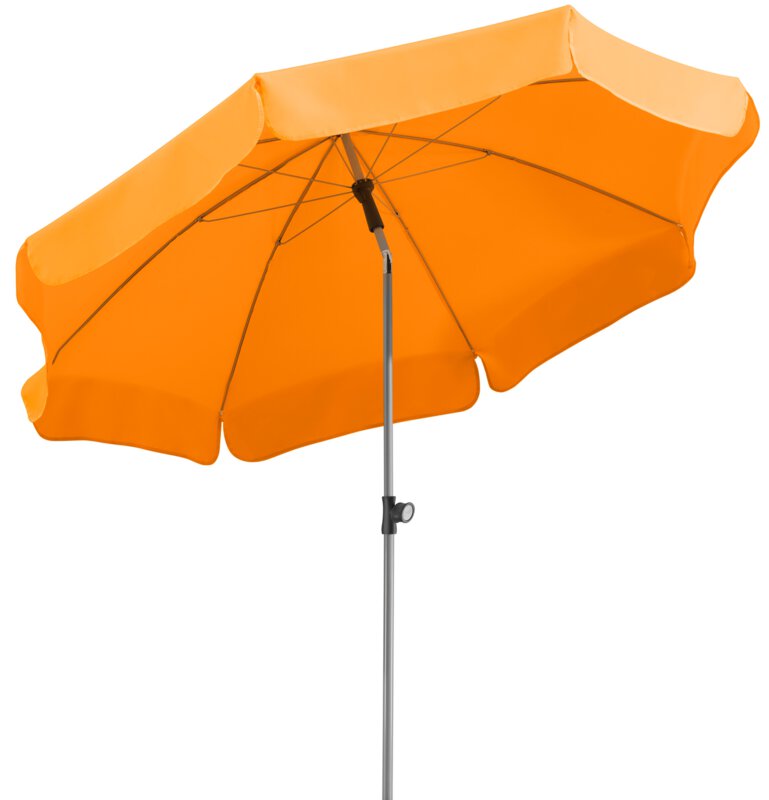 Schneider parasol Locarno in mandarin, 200 cm diameter, on a white background.