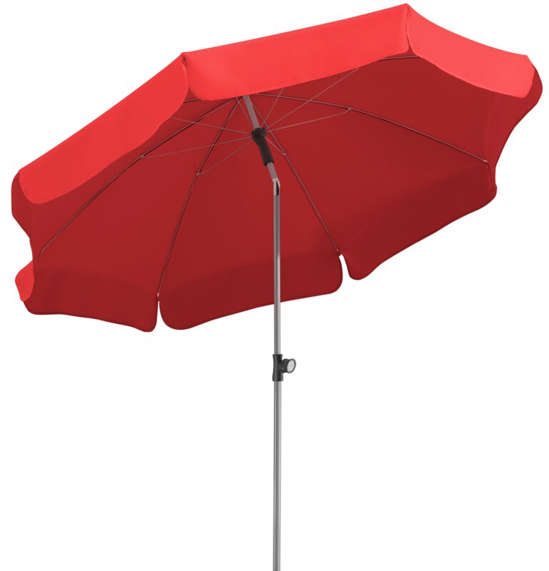 Schneider parasol Locarno in red, 200 cm diameter, on a white background.