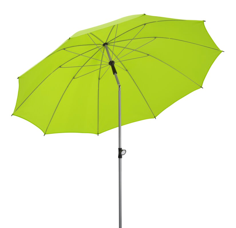 Schneider parasol Locarno in apple green, 220 cm diameter, tilted, on a white background.