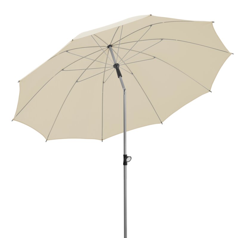 Schneider parasol Locarno in ecru, 220 cm diameter, tilted, on a white background.