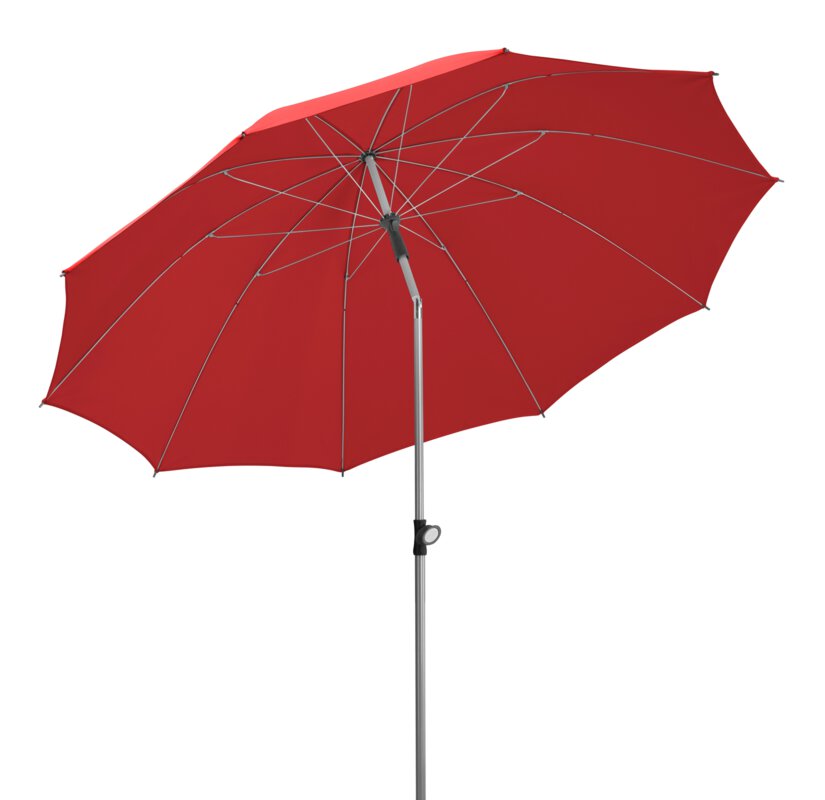 Schneider parasol Locarno in red, 220 cm diameter, tilted, on a white background.