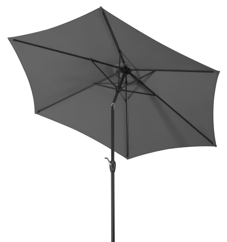 Schneider parasol Napoli in anthracite, 270 cm diameter, tilted, on a white background.