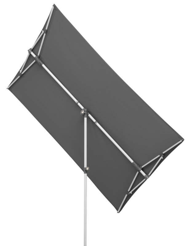 Schneider parasol Novara in anthracite, 190x140 cm, tilted, on a white background.