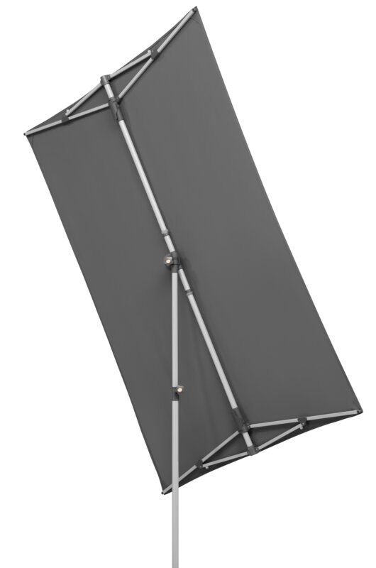 Schneider parasol Novara in anthracite, 190x140 cm, tilted, on a white background.