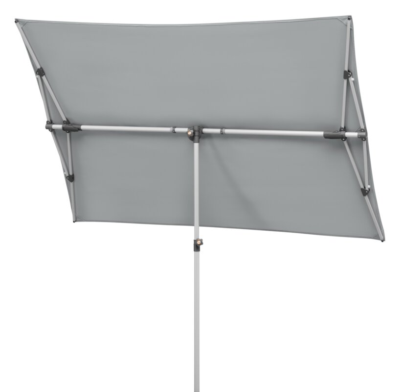Schneider parasol Novara in silver grey, 190x140 cm, tilted, on a white background.
