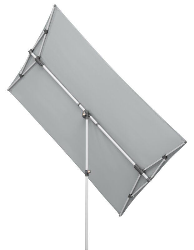 Schneider parasol Novara in silver grey, 190x140 cm, tilted, on a white background.
