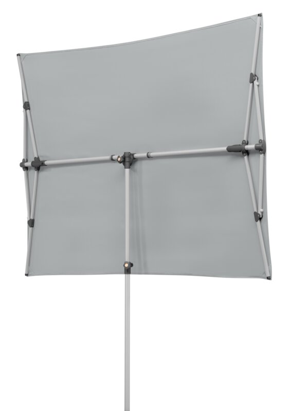 Schneider parasol Novara in silver grey, 190x140 cm, vertical, on a white background.