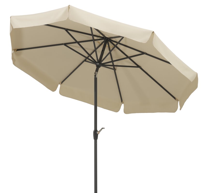 Schneider parasol Orlando in ecru, 270 cm diameter, tilted, on a white background.