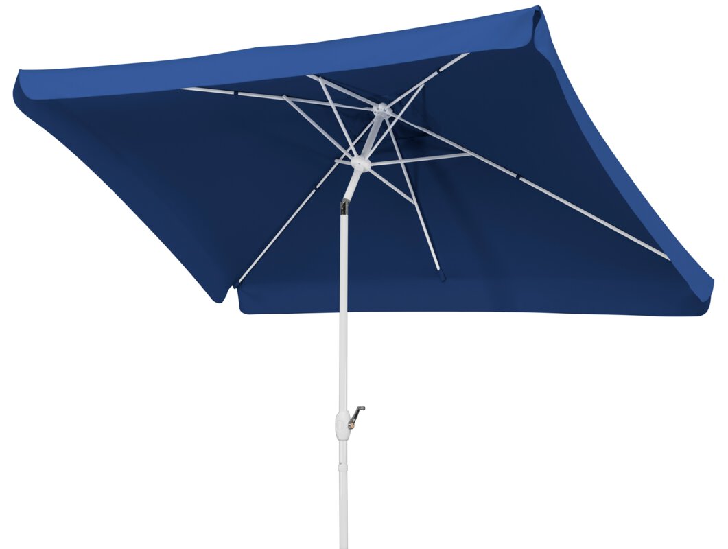 Schneider parasol Oslo in blue, 200x300 cm, tilted, on a white background.