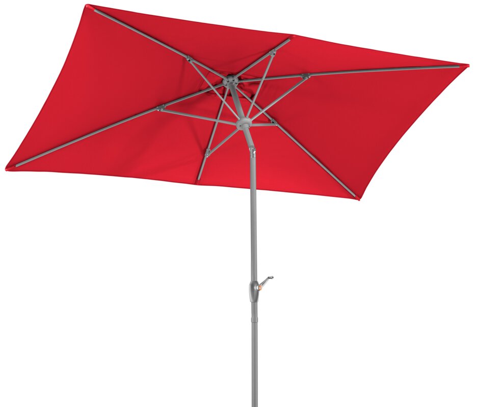 Schneider parasol Porto in red, 300x200 cm, tilted, on a white background.
