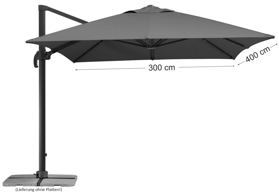 Schneider parasol Rhodos Twist Grande (400x300 cm) in anthracite: Illustration of the dimensions of the parasol canopy.