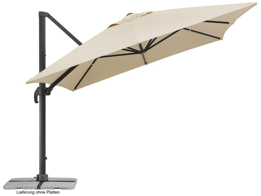 Schneider parasol Rhodos Grande in ecru, 400x300 cm, inclined, on a white background.