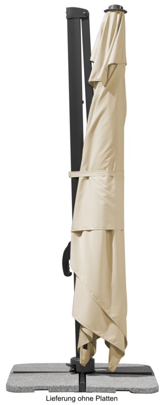 Schneider parasol Rhodos Grande in ecru, 400x300 cm, closed, on a white background.
