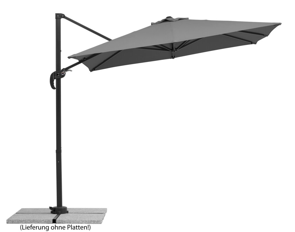 Schneider parasol Rhodos Junior in anthracite, 230x230 cm, inclined, on a white background.