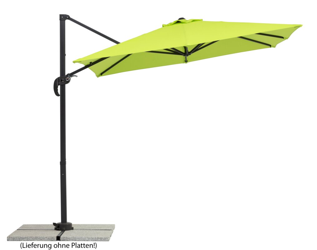 Schneider parasol Rhodos Junior in apple green, 230x230 cm, inclined, on a white background.