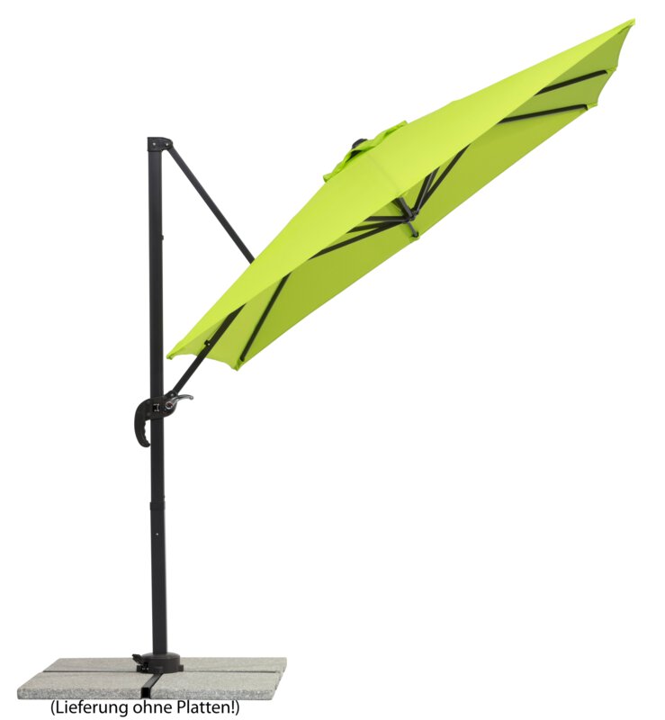 Schneider parasol Rhodos Junior in apple green, 230x230 cm, inclined, on a white background.