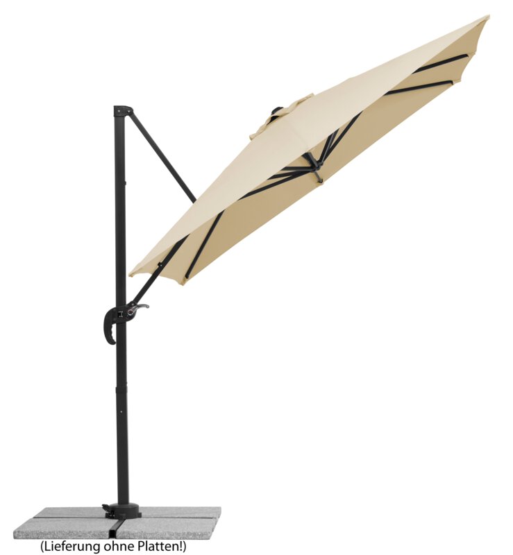 Schneider parasol Rhodos Junior in ecru, 230x230 cm, inclined, on a white background.