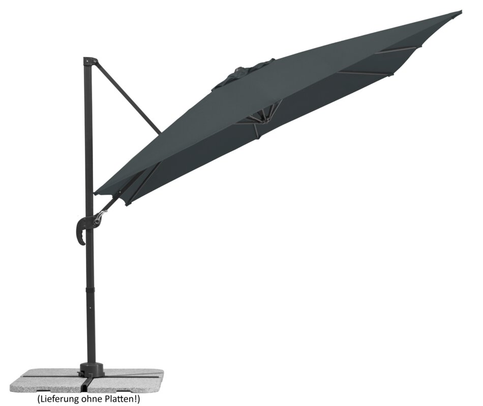 Schneider parasol Rhodos Junior in anthracite, 270x270 cm, inclined, on a white background.