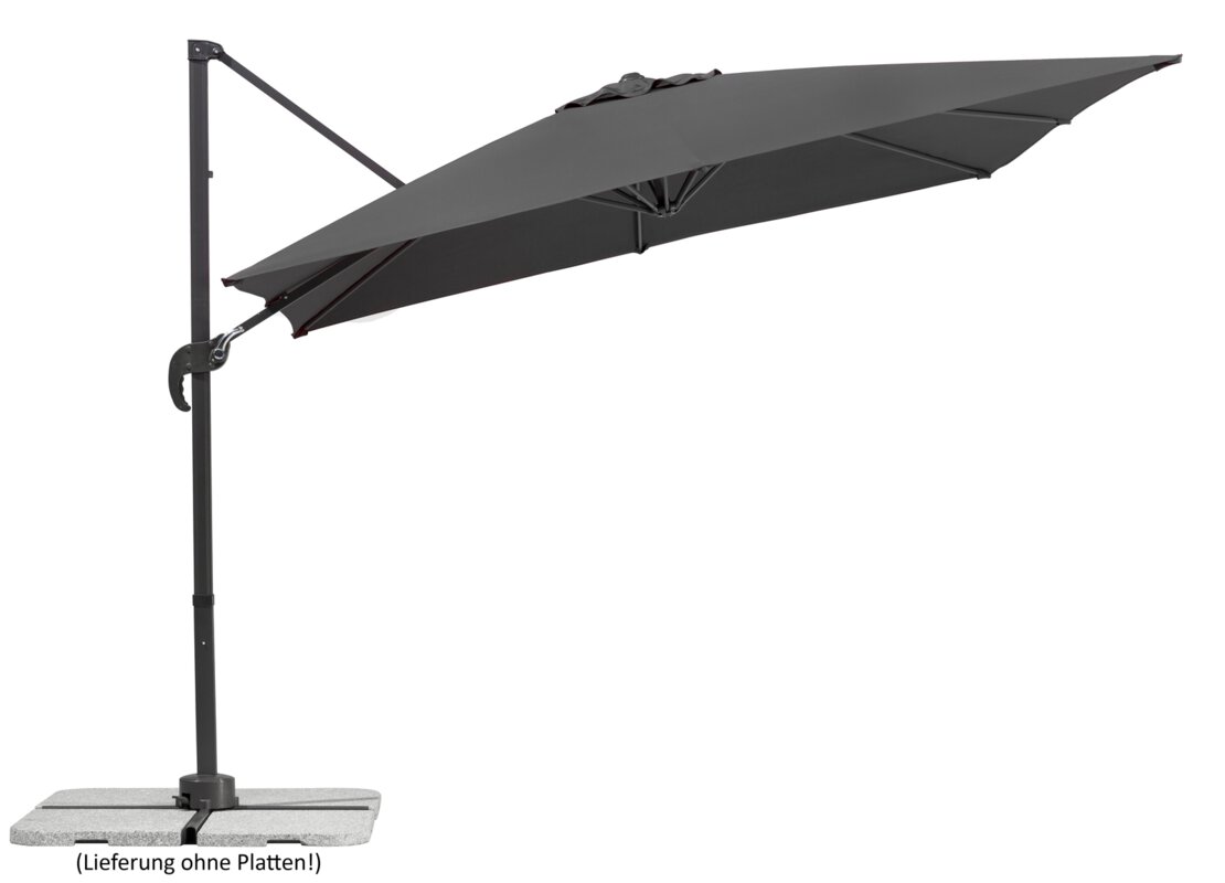 Schneider parasol Rhodos Junior in anthracite, 270x270 cm, inclined, on a white background.