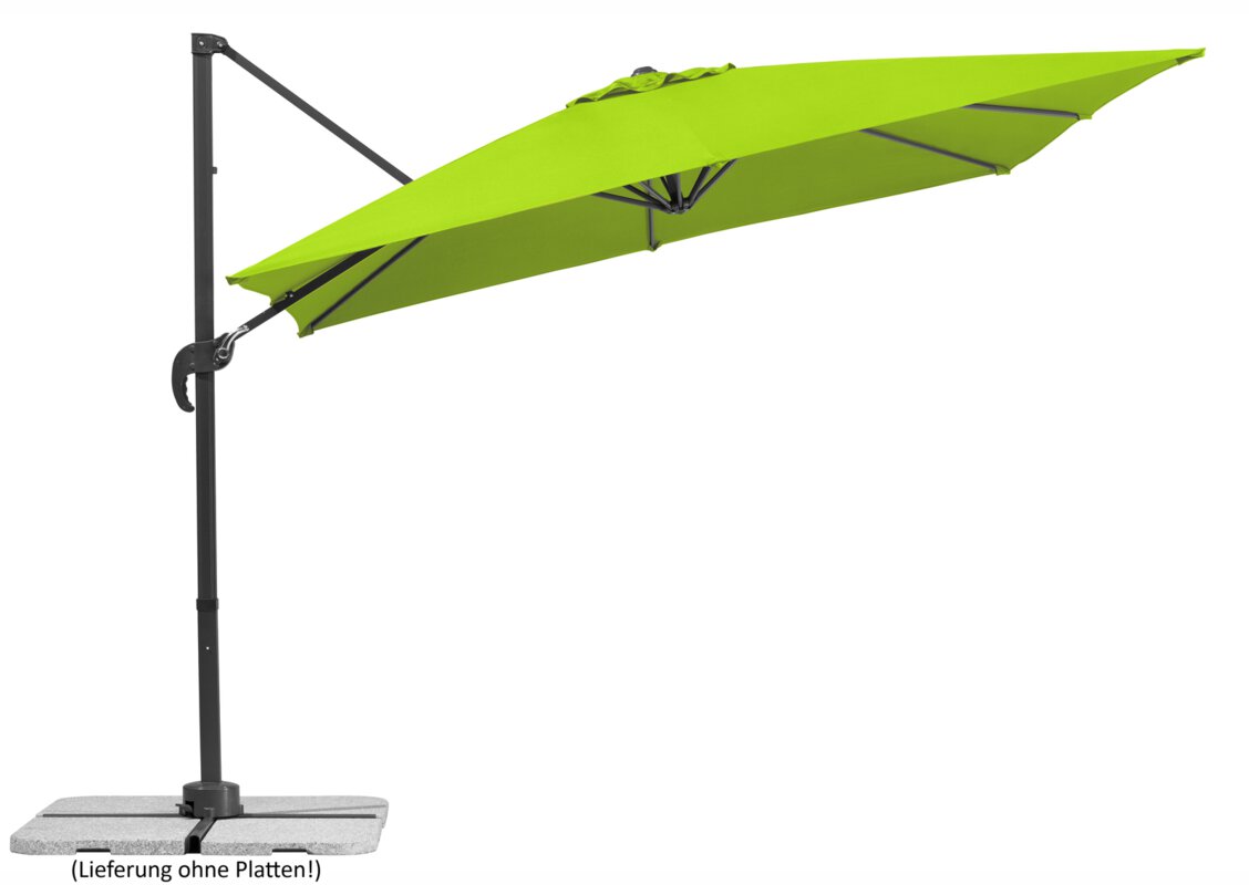 Schneider parasol Rhodos Junior in apple green, 270x270 cm, inclined, on a white background.