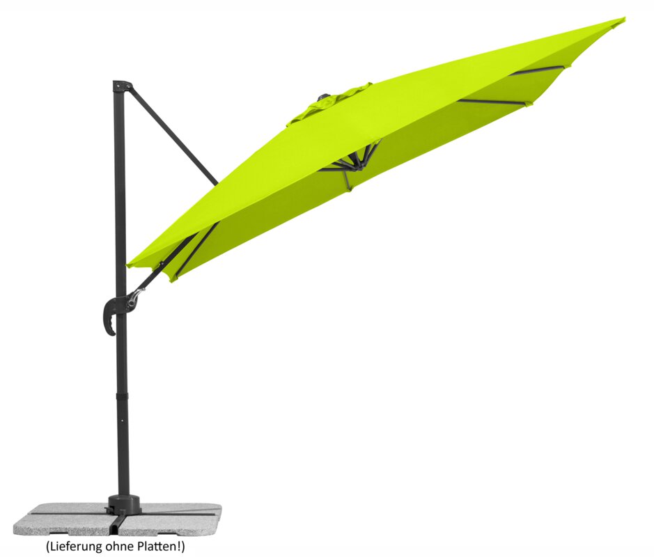 Schneider parasol Rhodos Junior in apple green, 270x270 cm, inclined, on a white background.