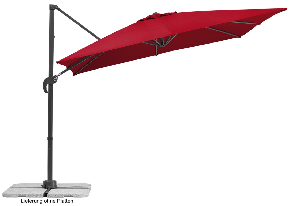Schneider parasol Rhodos Junior in red, 270x270 cm, inclined, on a white background.
