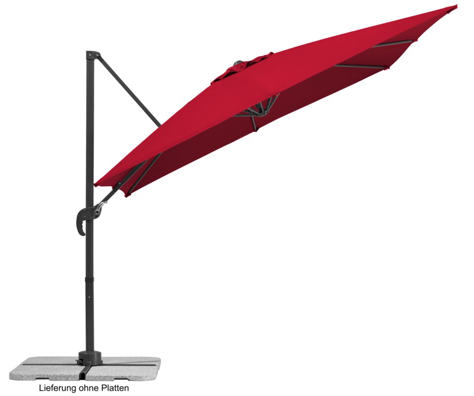 Schneider parasol Rhodos Junior in red, 270x270 cm, inclined, on a white background.