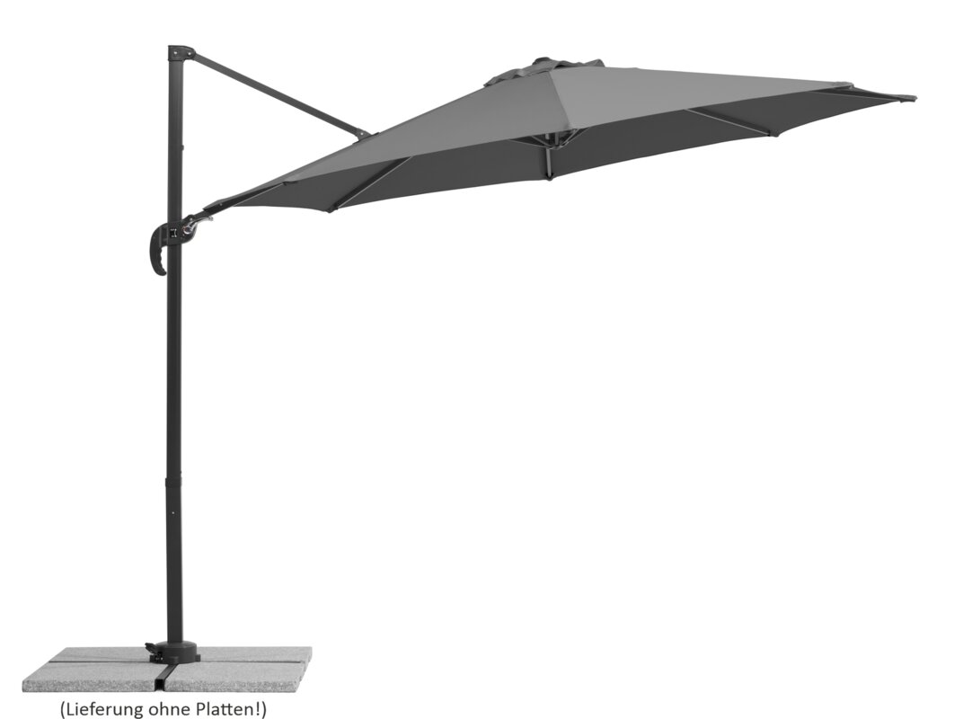 Schneider parasol Rhodos Junior in anthracite, 300 cm diameter, inclined, on a white background.
