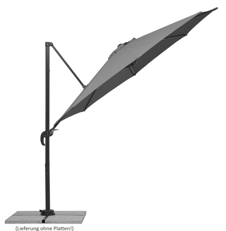 Schneider parasol Rhodos Junior in anthracite, 300 cm diameter, inclined, on a white background.