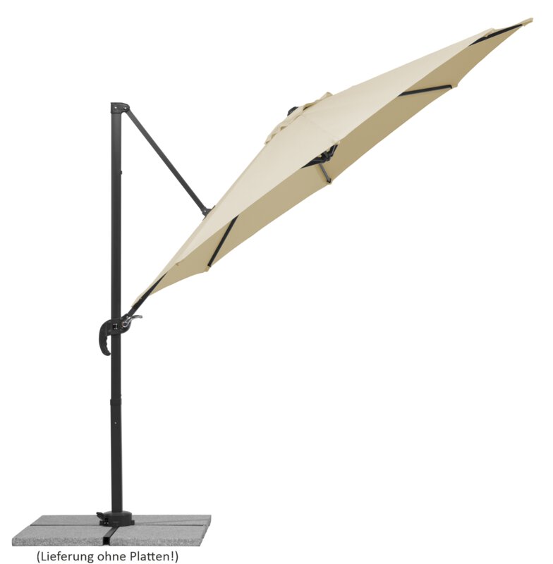 Schneider parasol Rhodos Junior in ecru, 300 cm diameter, inclined, on a white background.