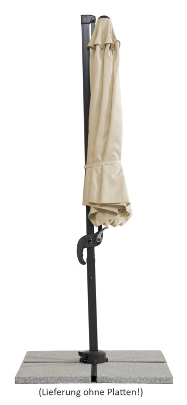 Schneider parasol Rhodos Junior in ecru, 300 cm diameter, closed, on a white background.